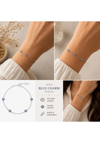 Servi 925 Ayar Blue Charm Bileklik-257 Gümüş