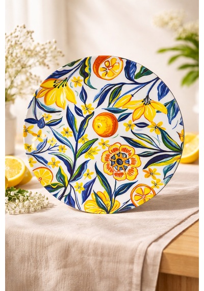 Grandora Renkli Narenciye Çiçek Desenli 6 Adet, 20 Cm Pasta, Tatlı Veya Kahvaltı Tabağı Seti Çok Renkli