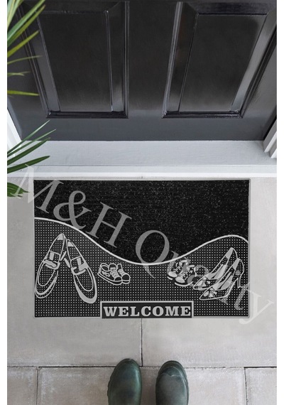 Welcome Yazlı Kapı Önü Paspası Gri Rengi Gri
