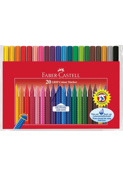 Faber Castell İkili Paket 24 Renk Plastik Çantalı Pastel Boya Ve 20 Renk Grip Keçeli Kalem Çok Renkli