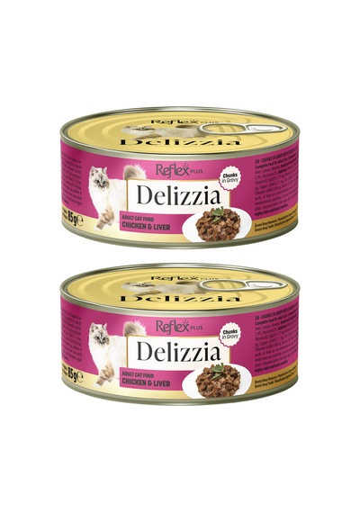Delizzia Sos İçinde Parça Etli Tavuklu Ve Ciğerli Yetişkin Kedi Maması 2 X 85 Gr.