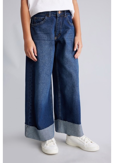 Defacto Wide Leg Konforlu Ve Ferah Geniş Paça Jean Pantolon Kız Çocuk I3363a826wnnm34 Mavi-nm34