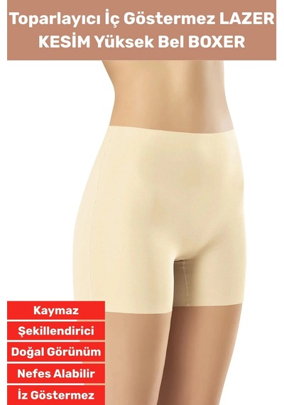 Özel Üretim İz İç Göstermez Kaymaz Sıkılaştırıcı Şekillendirici Lazer Kesim Yüksek Bel Boxer Korse Bej