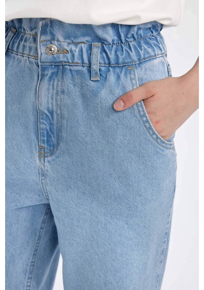 Defacto Paperbag Yüksek Bel Kısa Paça Jean Yıkamalı Pantolon D4306AX24AUNM85 İndigo