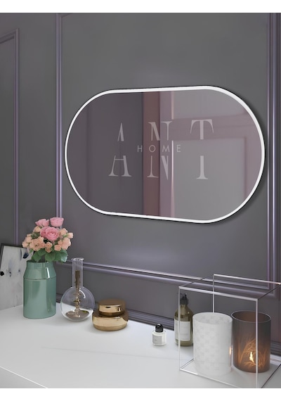 Model Alfa Dekoratif Ayna Duvar Aynası Konsol Aynası Mdf Elips Ayna 90 X 50 Beyaz