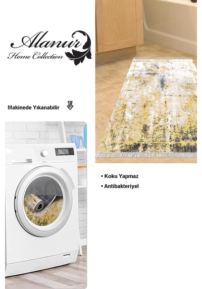 Dekoreko Kaymaz Taban Djt Banyo Halısı Star Pamuk Saçaklı Modern M12271 Hardal