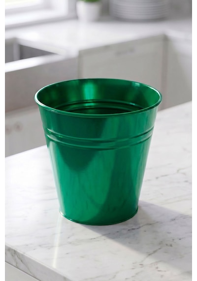 Konik Metal Saksı & Vazo - 23 Cm Dekoratif Çok Amaçlı Renkli Çiçeklik 23x23/16 Cm Yeşil