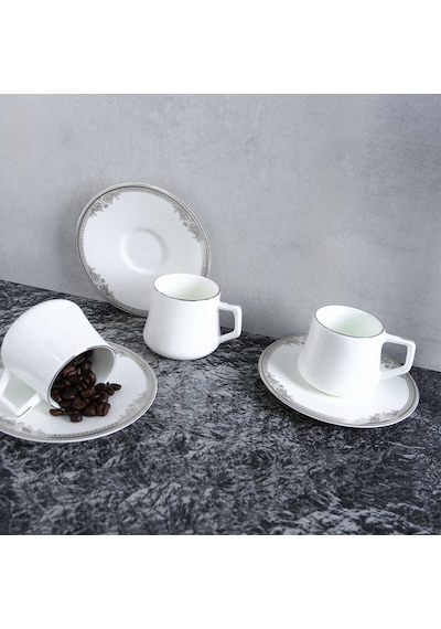 Evaliza Versailles Platin Double 12 Parça 6 Kişilik Kahve Fincan Takımı 130 Ml Platin