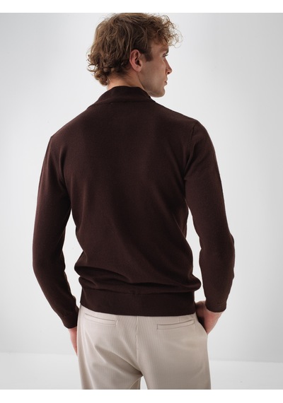 Xint Kahverengi Doğal Yün Dokulu Regular Fit Kazak 801828 Kahve