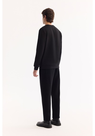 Avva Erkek Siyah Bisiklet Yaka Pamuklu Bi-stretch Baskılı Regular Fit Sweatshirt A52y1289