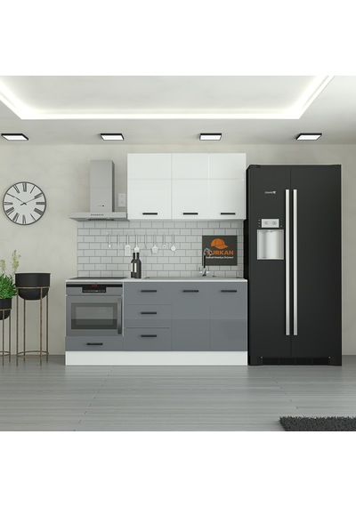 190 Cm Mutfak Dolabı Mdf Kapak Tezgah Dahil Yrkn190 98 Gri