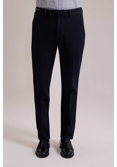 Erkek Lacivert Regular Fit Yan Cep Kanvas Pantolon