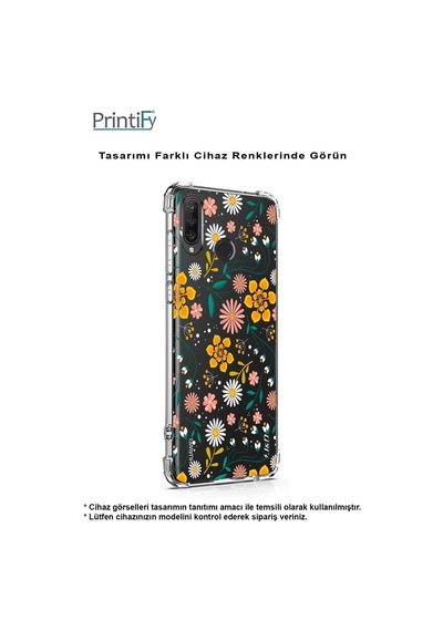 Huawei Mate 20 Lite Uyumlu Köşe Korumalı Antişok Kapak Çiçek Tasarımlı Şeffaf Kılıf