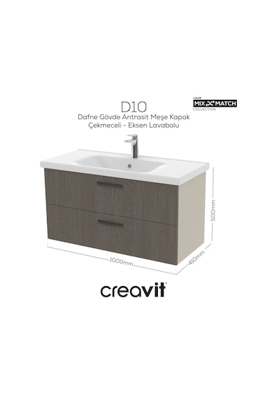 Creavit D20 100 Cm İki Çekmeceli Lavabo Dolabı Dafne Melamin Kapak Demonte Dafne Creavit D20 100 Cm İki Çekmeceli Lavabo Dolabı Dafne Melamin Kapak Demonte Dafne