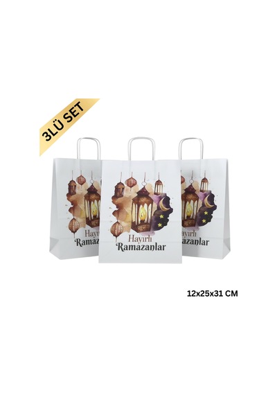Ramazan Hediyelik Paketleme Çantası, 3lü Paket, Kandil Temalı Bey