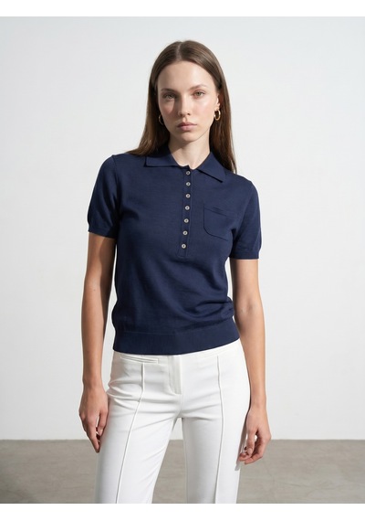 Dilvin 10874 Lyocell Karışımlı Polo Yaka Bluz-lacivert
