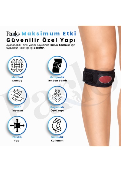 Parlo Ortopedik Tendon Bandı 2'li Set Ayarlanabilir Silikon Pedli Diz Altı Destek Bandı