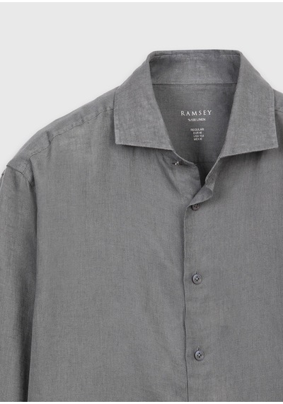 Ramsey Antrasit Casual Fit Uzun Dokuma Casual %100 Keten Gömlek