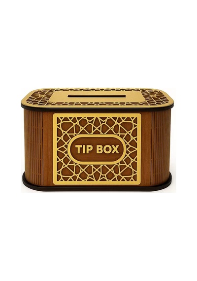 Kilitli Ahşap Bahşiş Kutusu Tip Box Aynalı Altın Renk Pleksi Kaplamalı Kumbara