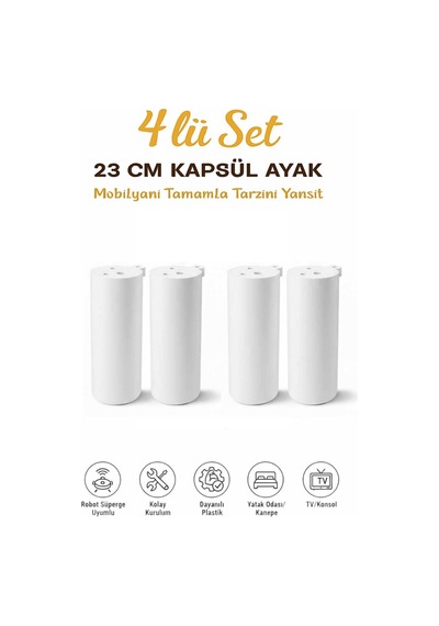Kapsül Bohem 19 Cm Beyaz 4 Adet Mobilya Kanepe Sehpa Tv Ünitesi Koltuk Ve Konsol Ayağı Beyaz