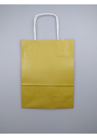 Büküm Saplı Kraft Kağıt Çanta Karton Hediyelik Poşet Torba Altın Sarı 5'li 18 x 24 CM