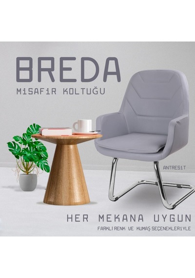 Breda Krom Deri Misafir Koltuğu Bekleme Koltuğu Ofis Koltuğu Büro Koltuğu Gri