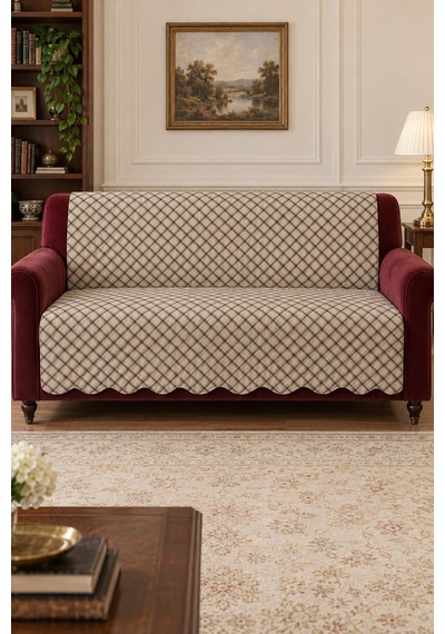 Çok Amaçlı Kadife Koltuk Örtüsü Kaymaz Süngerli 165x215 Cm Modern Bohem Çekyat Şalı Piknik Masa Örtüsü Alk4 Bej