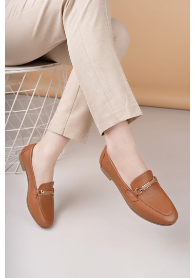 Nesilshoes Eliz 24205 Taba Hakiki Soft Deri Günlük Kadın Ayakkabı