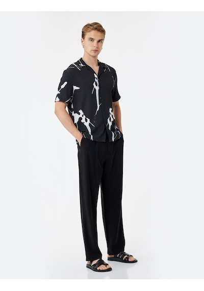 Koton Oversize Viskon Cep Detaylı Rayon Pileli Kumaş Yazlık Pantolon Siyah 5sam40164hw Siyah