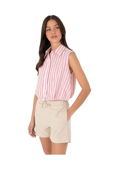 U.S. Polo Assn. Kadın Pembe Çizgili Kısa Kollu Gömlek Pembe