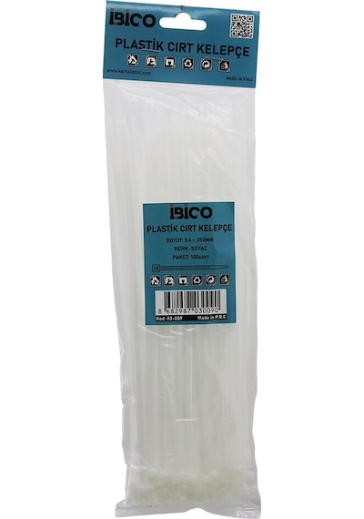 100pcs Beyaz 3.6x250mm Plastik Cırt Kelepçe 4741
