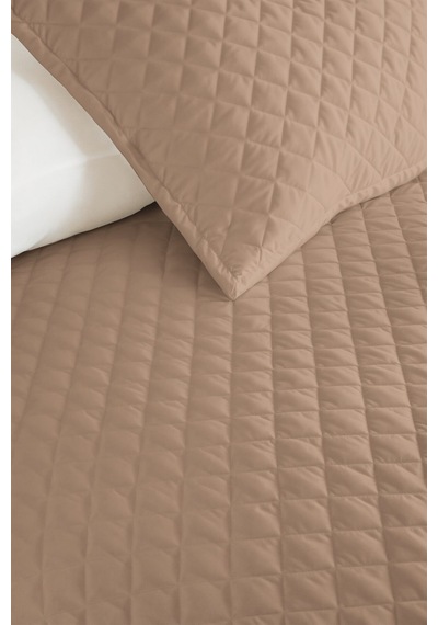 Vizon Kapitone Tek Kişilik Pike Takımı - Minimal Geometrik Bej 160x220 Cm Mevsimlik Yatak Örtüsü Sarı