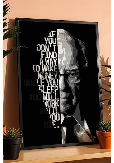 Warren Buffett Motivasyon Tablosu - Finansal Özgürlük Serisi Çerçeveli Ofis Duvar Dekoru Siyah