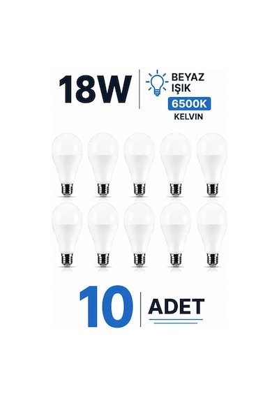 18w E27 Led Ampul 6500k Beyaz Işık 10 Adet Yüksek Aydınlatma Lamba Diğer