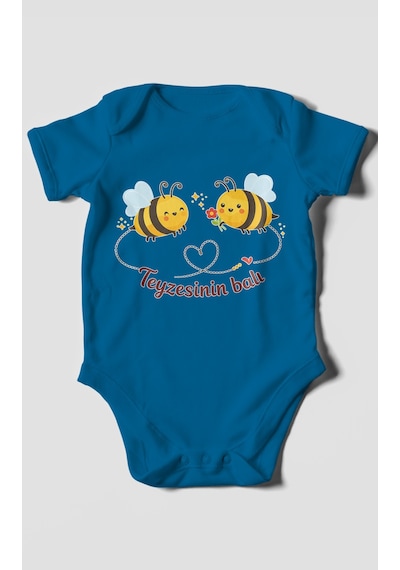 Morivokids Teyzesinin Balı Kısa Kollu Bebek Body %100 Pamuk Koyu Mavi