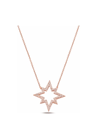 Çekirdekjewelry Rose Kaplama Yıldız Kolye 925 Ayar Gümüş Taşlı Kadın Kolye Pembe