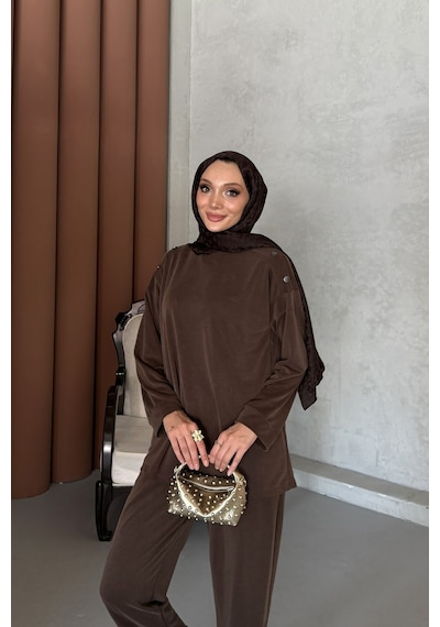 Riella Butik Bade Tesettür Takım Kahverengi