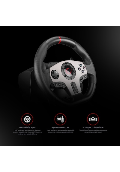 Rampage V902 Pc 3 Pedallı Oyuncu Direksiyonseti-sadece Pc Uyumlu