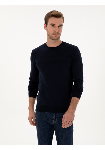 Cacharel Lacivert Slim Fit Pamuk Karışımlı Bisiklet Yaka Triko Kazak