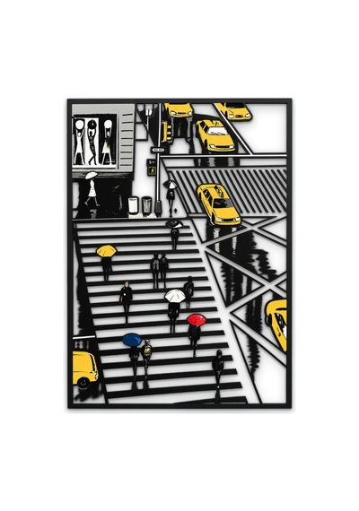 Yağmurlu Şehirde Yaya Geçidi - Metal Tablo - Dec0374 58 X 80 Cm Çok Renkli