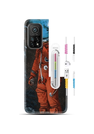 Xiaomi Redmi Note 9 Pro Kılıf +Kablo Koruyucu Astronot Smoke 1769