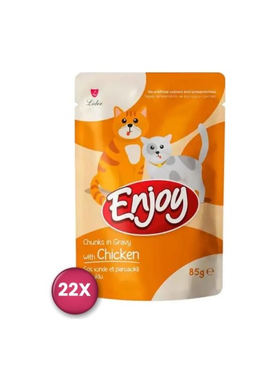 Enjoy Pouch Sos İçinde Et Parçacıklı Tavuklu Yetişkin Kedi Konservesi 85 Gr X 22 Adet