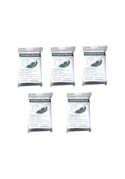 Beikalone 5 Paket Acil Durum Battaniyesi 210 X 140 Cm Isı Yansıtıcı Hayatta Kalma Battaniyesi, Gümüş, Oda Termal