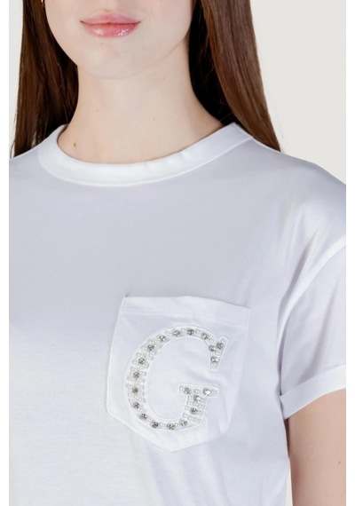 Guess Kısa Kollu Bisiklet Yaka Cepli G Logolu Kadın Beyaz T-shirt W6gı17k3037-g011 Beyaz