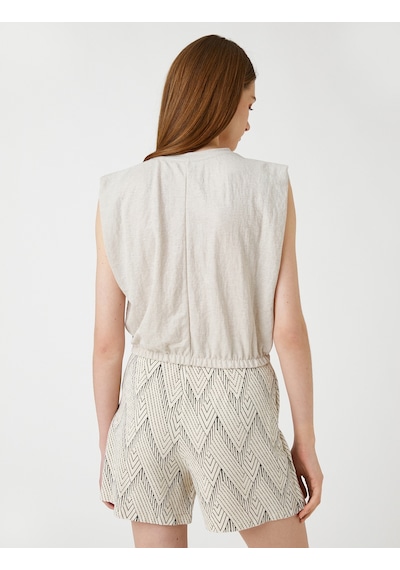 Koton Crop Bluz Vatkalı Kolsuz Beli Lastikli Bej 3sak50006ek