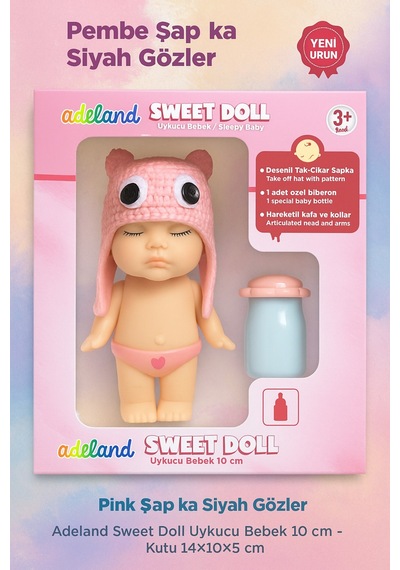 Adeland Sweet Doll Uykucu Bebek 10 Cm Kutu 14 10 5 Cm Krem Şapka - Pembe Burun