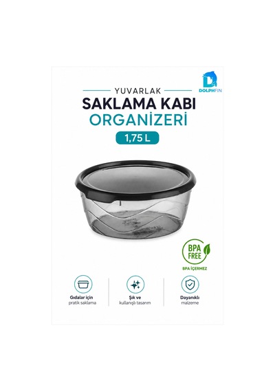 Yuvarlak Saklama Kabı 1,75 Litre 19,5x19,5x9 Cm Şeffaf Siyah Kapaklı Bpa İçermez