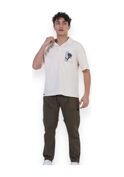 Zekids Erkek Çocuk Pamuklu Rahat Kesim Oversize Polo Yaka Tshırt-11813-krem Krem