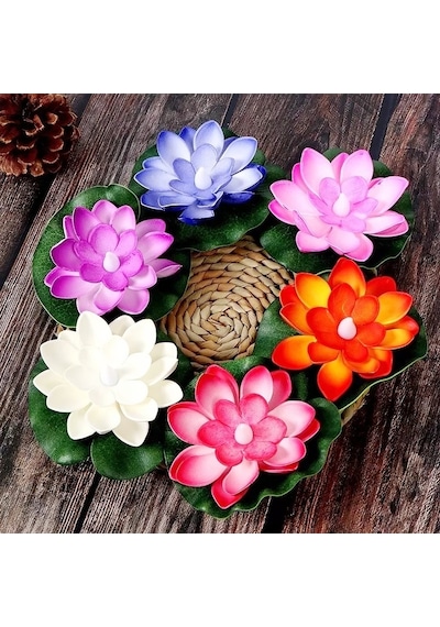 Dekor Düğün Mumları 6 Adet Işıklı Su Mumu Suda Yüzen Lotus Çiçekleri Pilli Mum Water Floating Candle