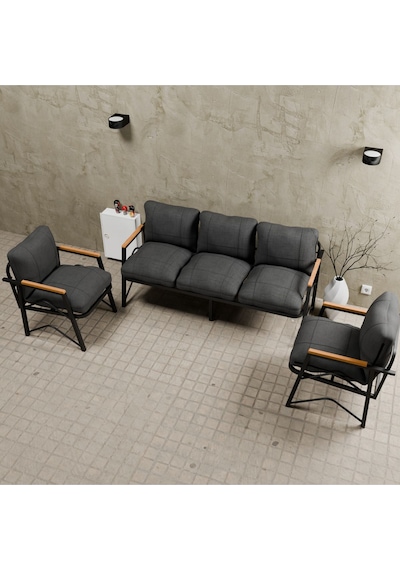 Mb Garden Furnıture Simetri Model, Balkon, Bahçe, Cafe, Metal Koltuk Takımı, Bahçe Takımı , Çay Seti, 2+1 Antrasit